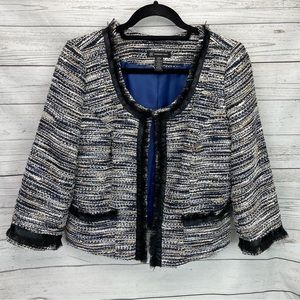 🍁 INC International Concepts Tweed Blazer with Lace Trim Jacket Coat sz Large